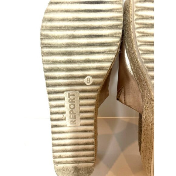 Report Metallic Bronze Jute Wrapped Platform Slides White Rubber Sole Size 8 - Picture 9 of 11